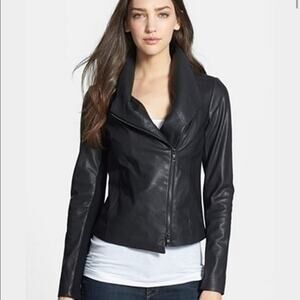 Vince 100% Lamb Leather Black Moto Jacket Size Medium